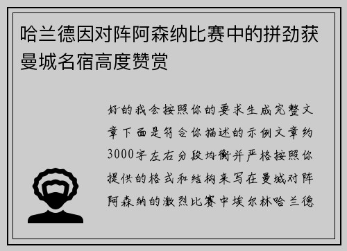 哈兰德因对阵阿森纳比赛中的拼劲获曼城名宿高度赞赏